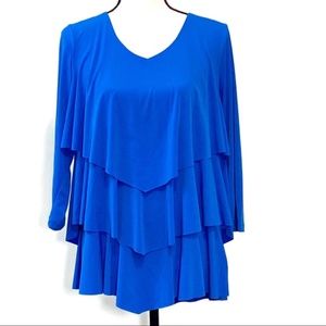 Susan Graver Tiered Cobalt Blue Waterfall Stretch Top Size M